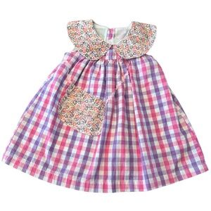 Lil Cactus Baby Girl Size 3-6 Months Gingham Peter Pan Collar Dress